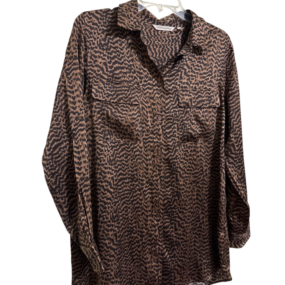 Soft Surroundings Leopard Print Silk Button Up Blouse Excellent Condition - Picture 2 of 5